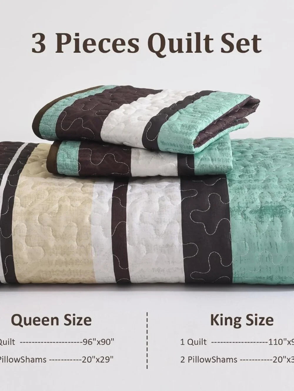 Red Brown Boho Striped 3-Piece Quilt Bedding Set w/Shams
